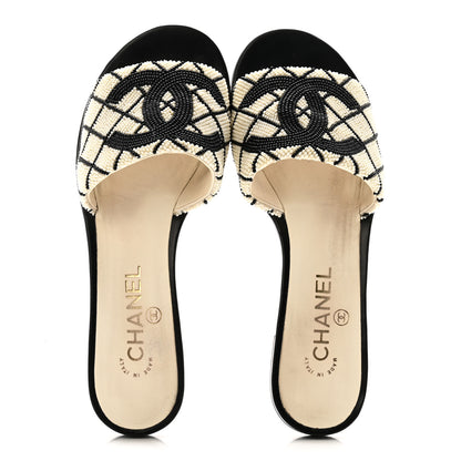 Chanel Pearl Embroidery CC Mules 38.5 Black White 2 of 12