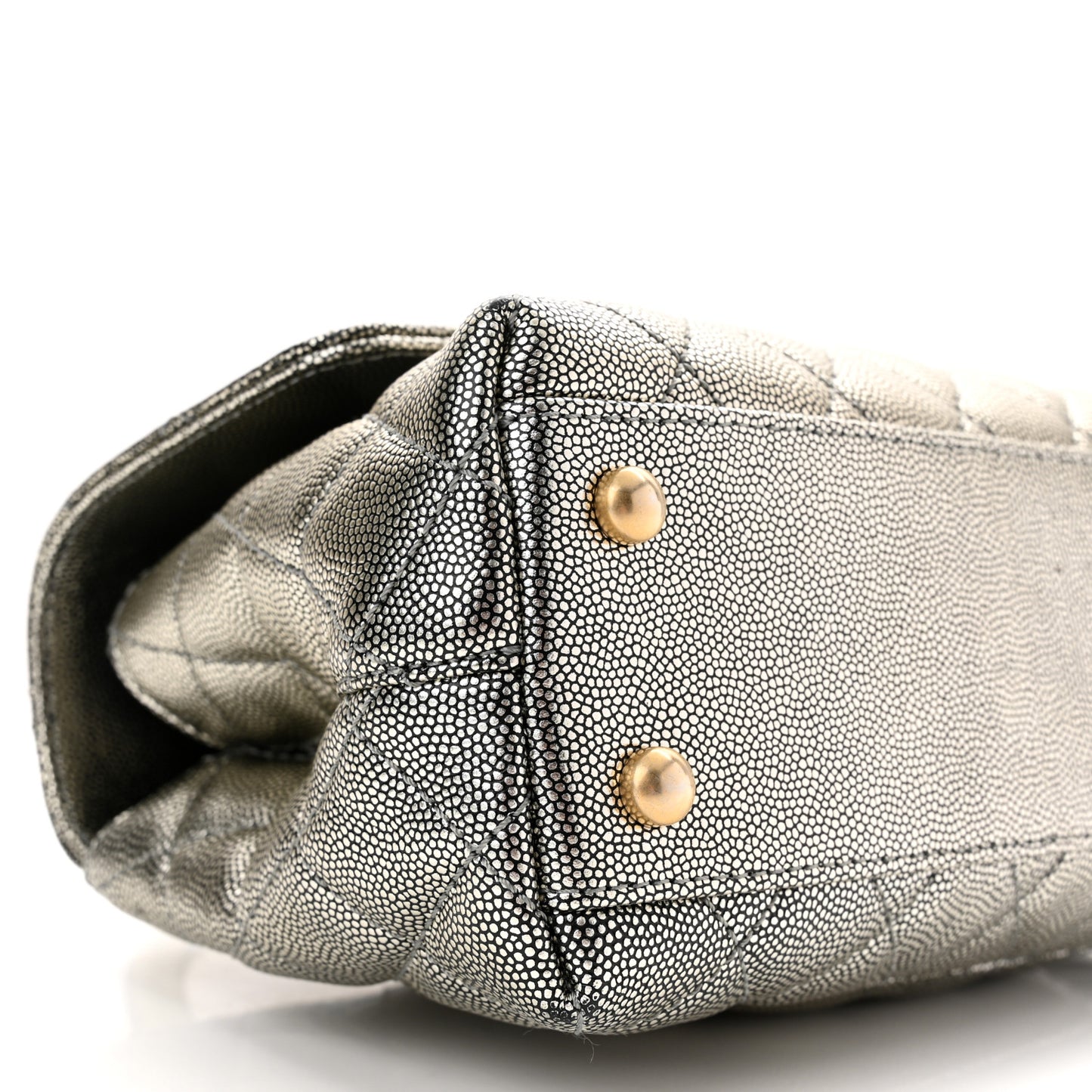 Metallic Caviar Quilted Mini Coco Handle Flap Silver