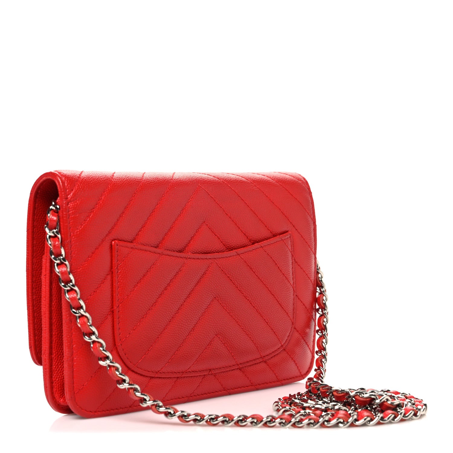 Chanel Caviar Chevron Quilted Wallet On Chain WOC Red 3 of 11