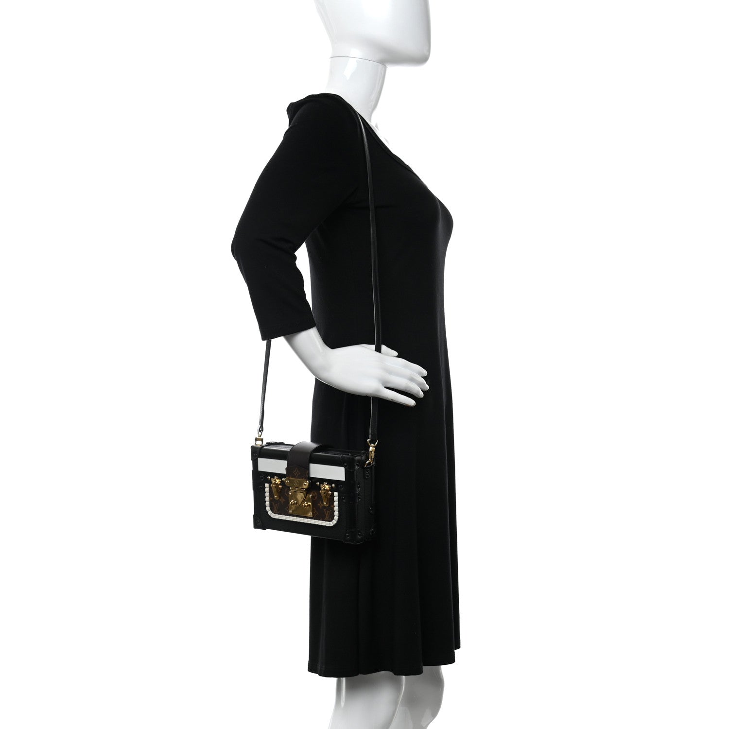 Louis Vuitton Monogram Calfskin Petite Malle Black White 3 of 10