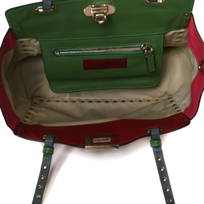 Valentino Garavani Vitello Colorblock Small Rockstud Tote Deep Rose Clover Grey Scarlet 4 of 13