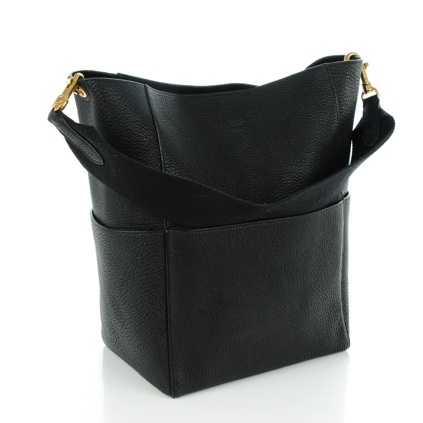 Goatskin Sangle Bucket Bag Black