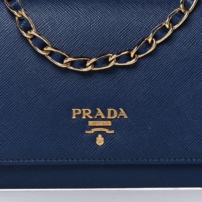 Prada Saffiano Metal Oro Chain Wallet Bleuette 7 of 11