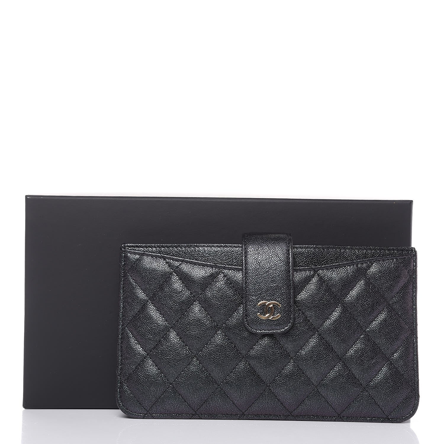 Chanel Iridescent Caviar Quilted Classic Strap Pouch Black 10 of 10