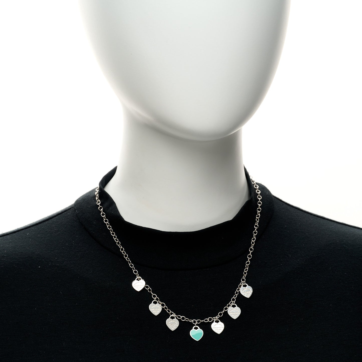 Sterling Silver Enamel Return to Tiffany Multi Heart Charm Necklace Blue