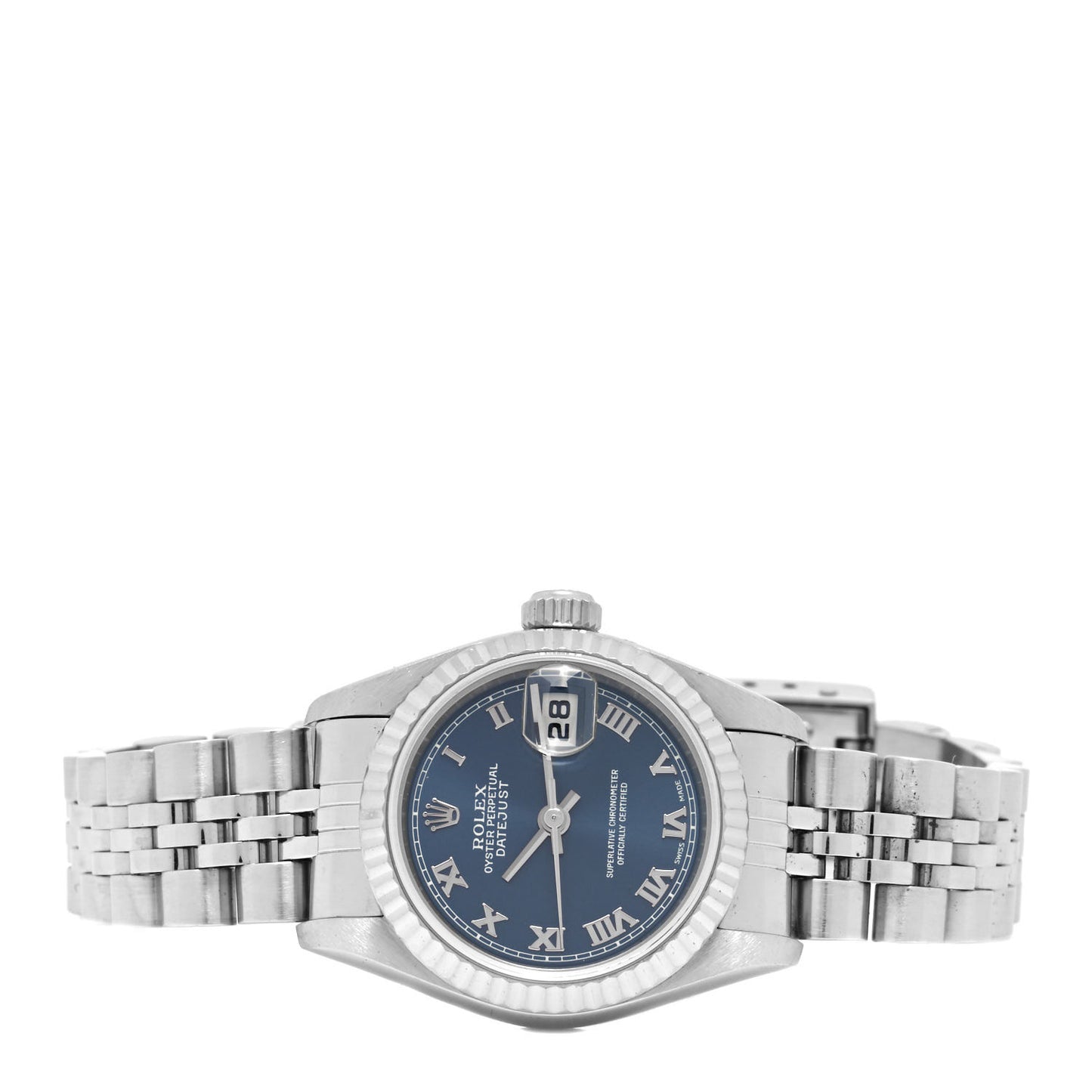 Stainless Steel 18K White Gold 26mm Oyster Perpetual Datejust Watch Blue Roman 79174