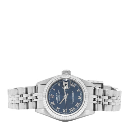 Rolex Stainless Steel 18K White Gold 26mm Oyster Perpetual Datejust Watch Blue Roman 79174 2 of 5