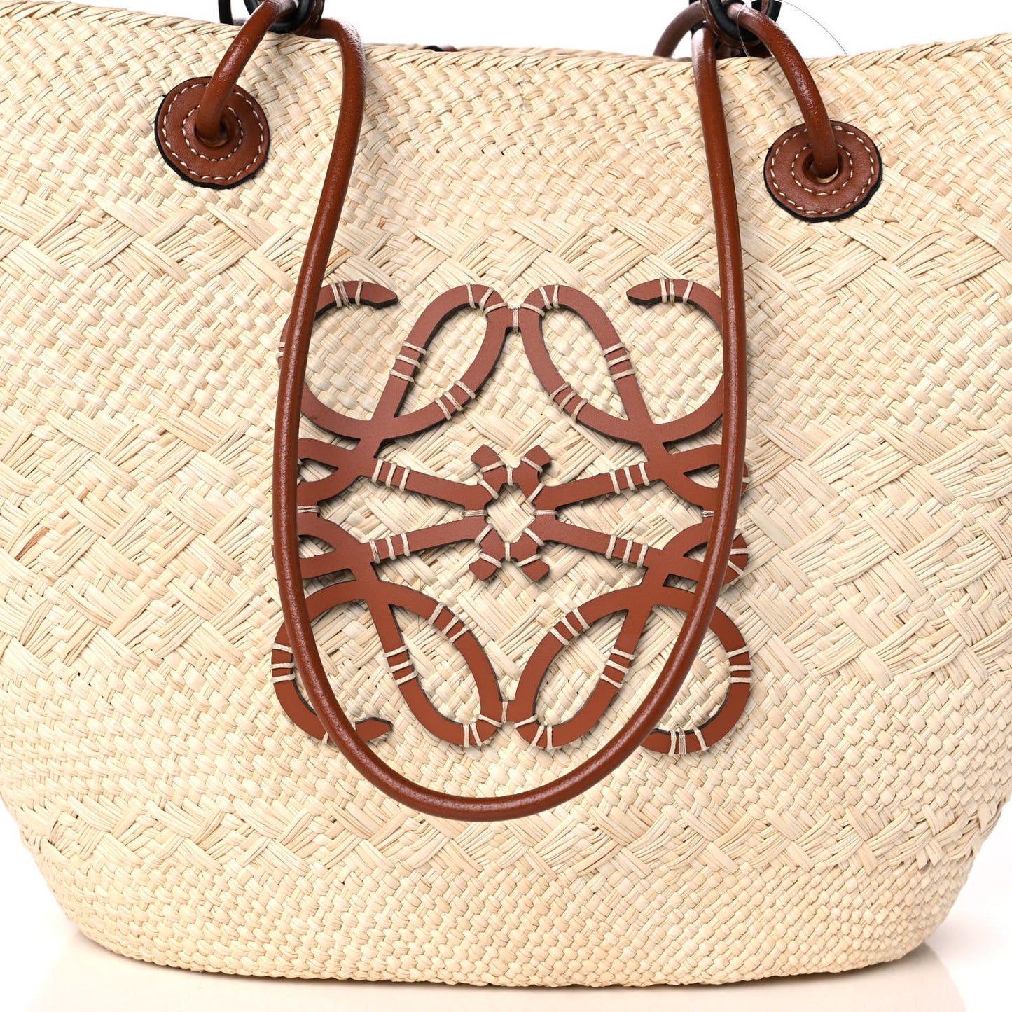 Iraca Palm Calfskin Anagram Basket Bag Natural Tan
