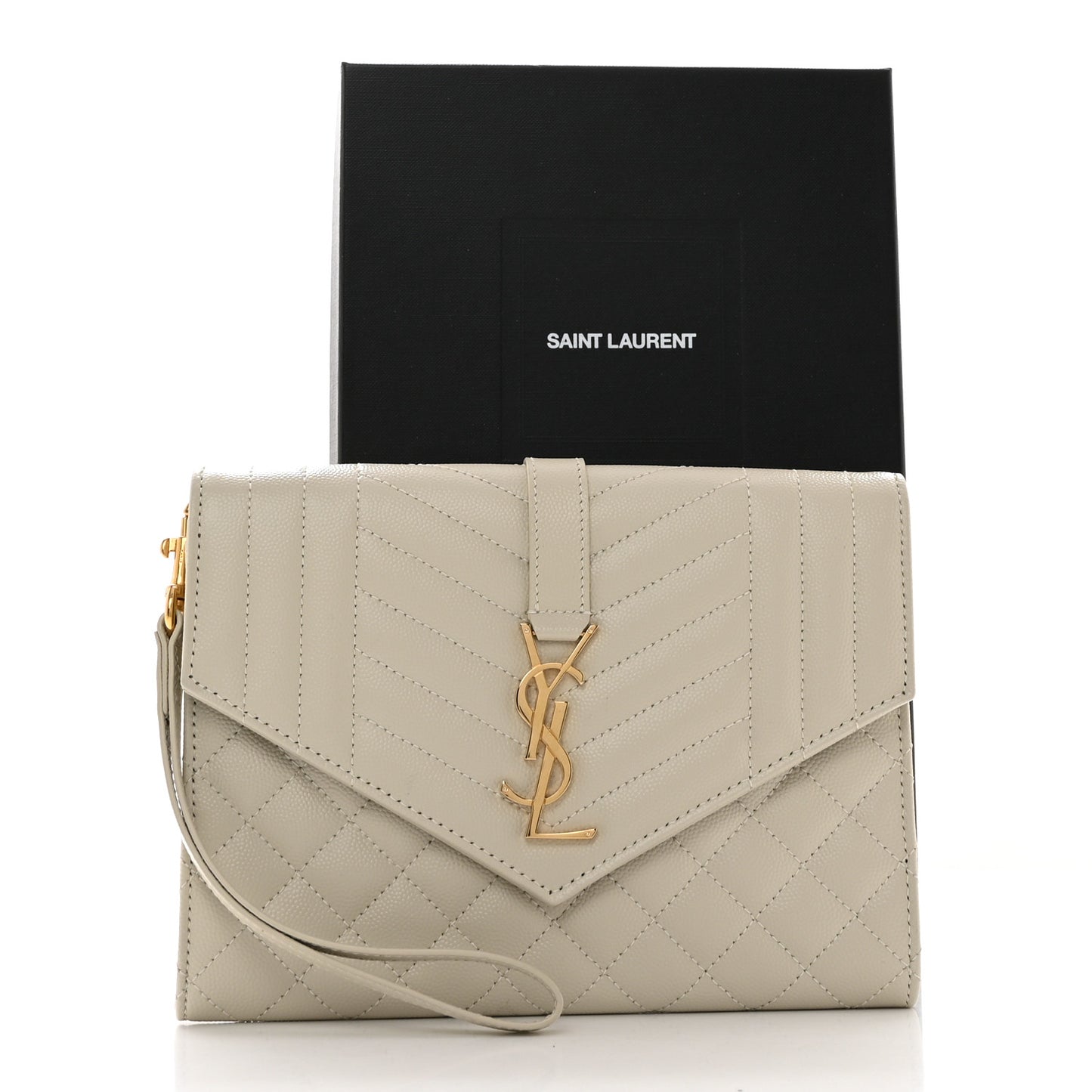 Grain De Poudre Textured Mixed Matelasse Triquilt Monogram Clutch Blanc Vintage