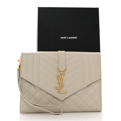 Saint Laurent Grain De Poudre Textured Mixed Matelasse Triquilt Monogram Clutch Blanc Vintage 8 of 8