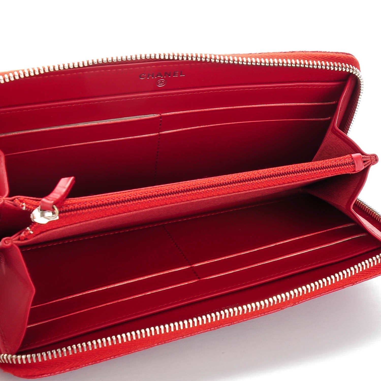 Chanel Caviar Quilted Large Gusset Zip Around Wallet Red 5 of 8