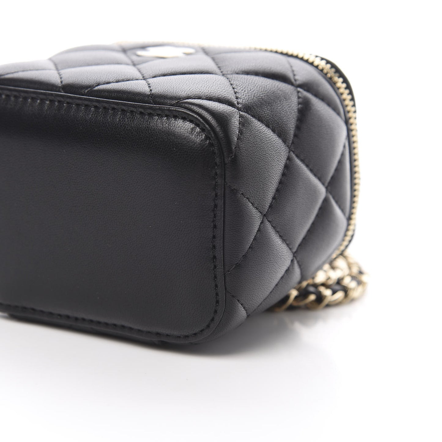 Lambskin Quilted Mini Vanity Case With Chain Black