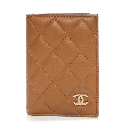 Chanel Lambskin Quilted Card Holder Wallet Tan 1 of 7
