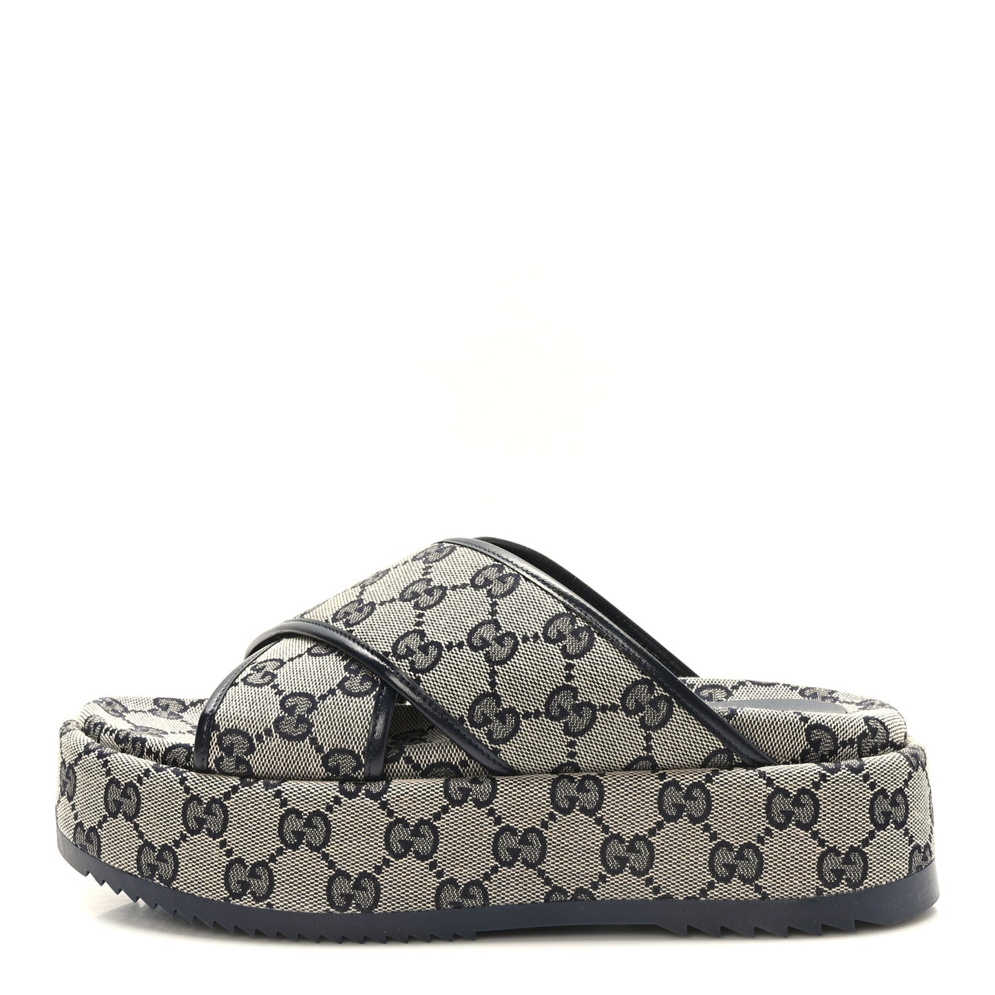 Monogram Criss Cross Platform Slide Sandals 38 Beige Blue
