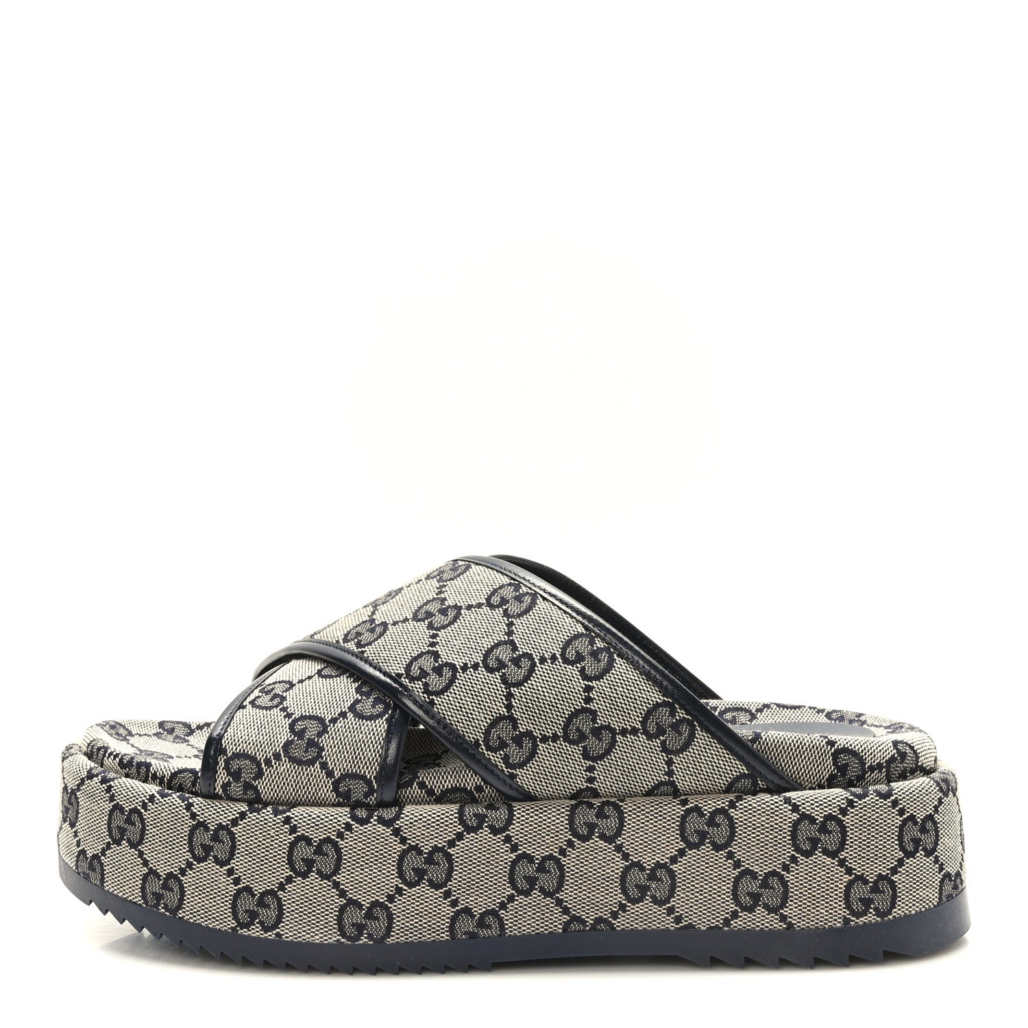 Gucci Monogram Criss Cross Platform Slide Sandals 38 Beige Blue 1 of 7