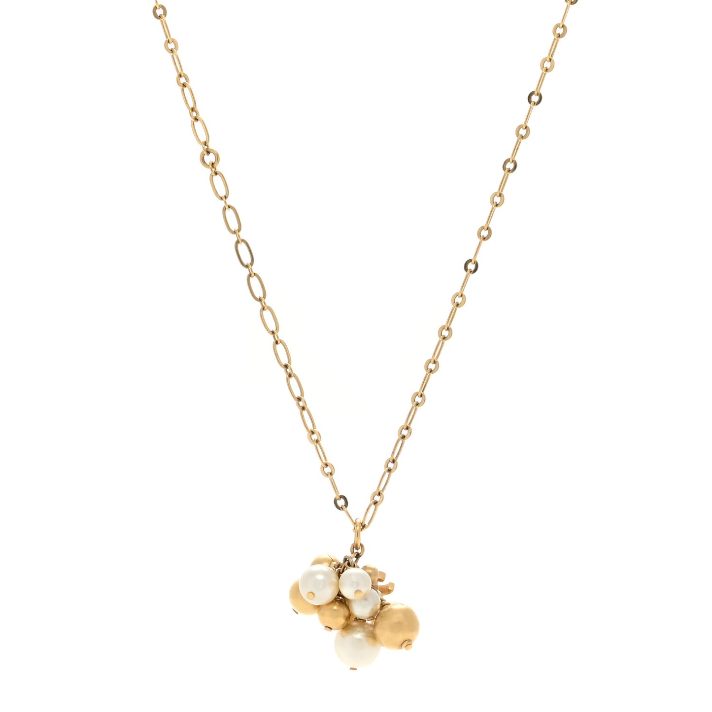 Pearl Cluster CC Pendant Necklace Gold