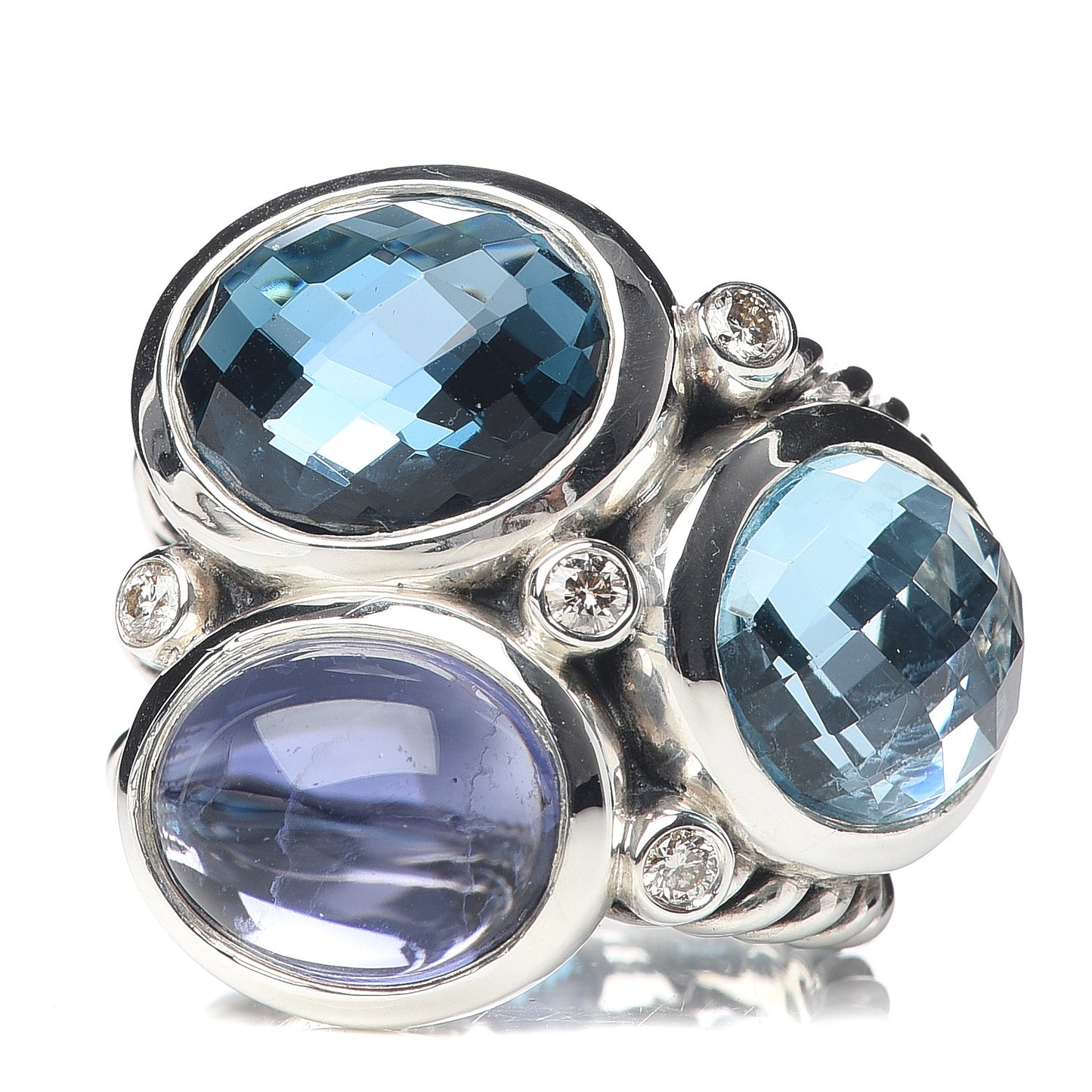 Sterling Silver Blue Topaz Hampton Blue Topaz Iolite Diamond Mosaic Ring 51 5.75