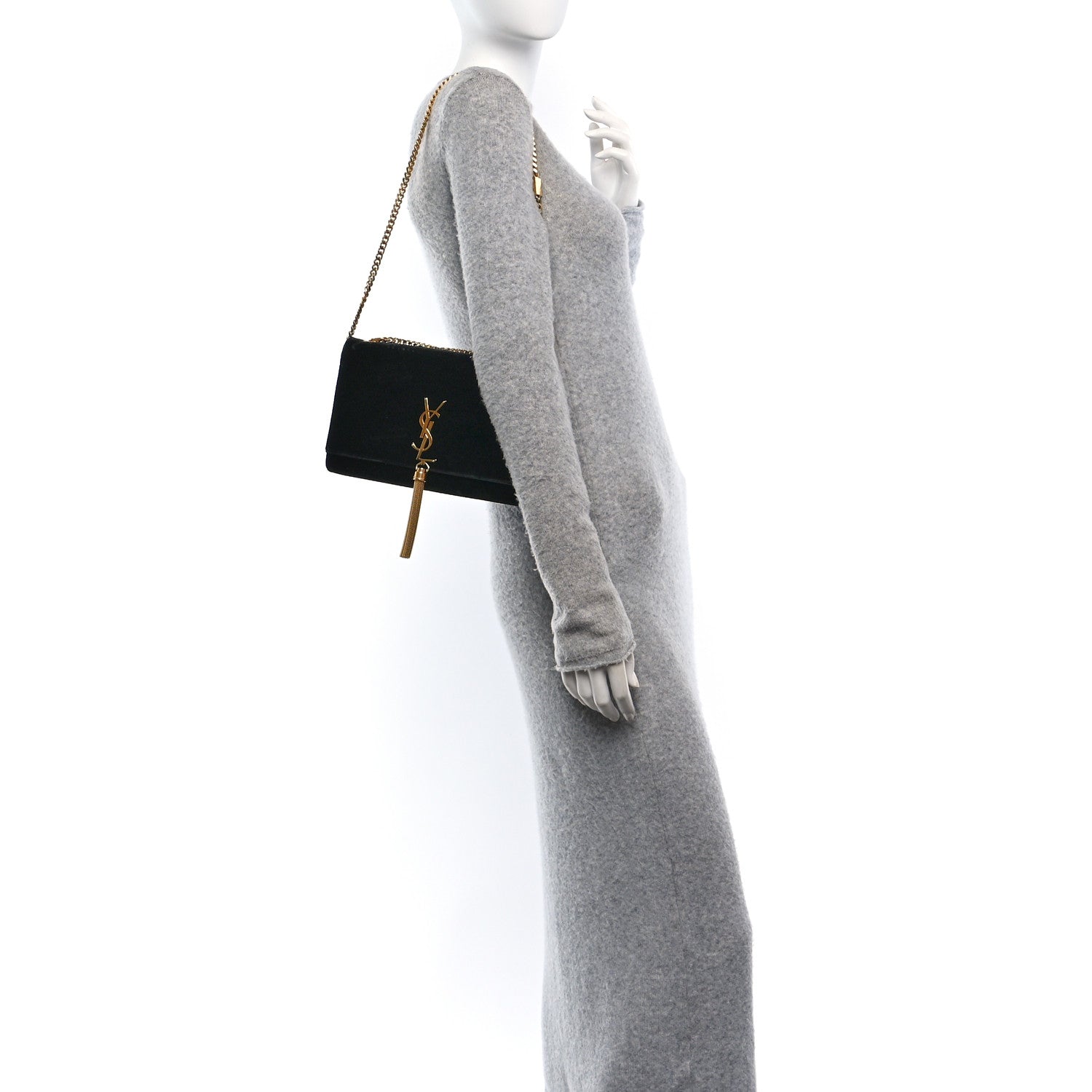 Saint Laurent Velvet Medium Monogram Kate Tassel Shoulder Bag Black 2 of 10