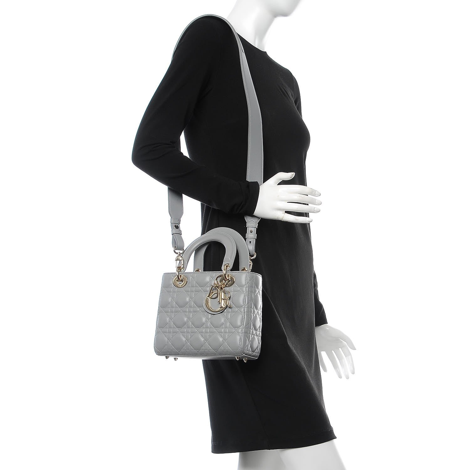 Christian Dior Lambskin Cannage Small My Lady Dior Gris 2 of 9