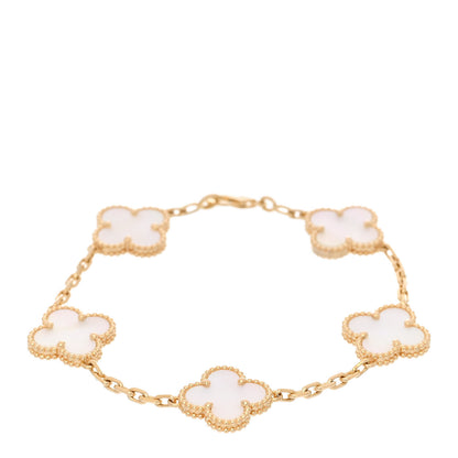 Van Cleef & Arpels 18K Yellow Gold Mother of Pearl 5 Motifs Vintage Alhambra Bracelet 1 of 6
