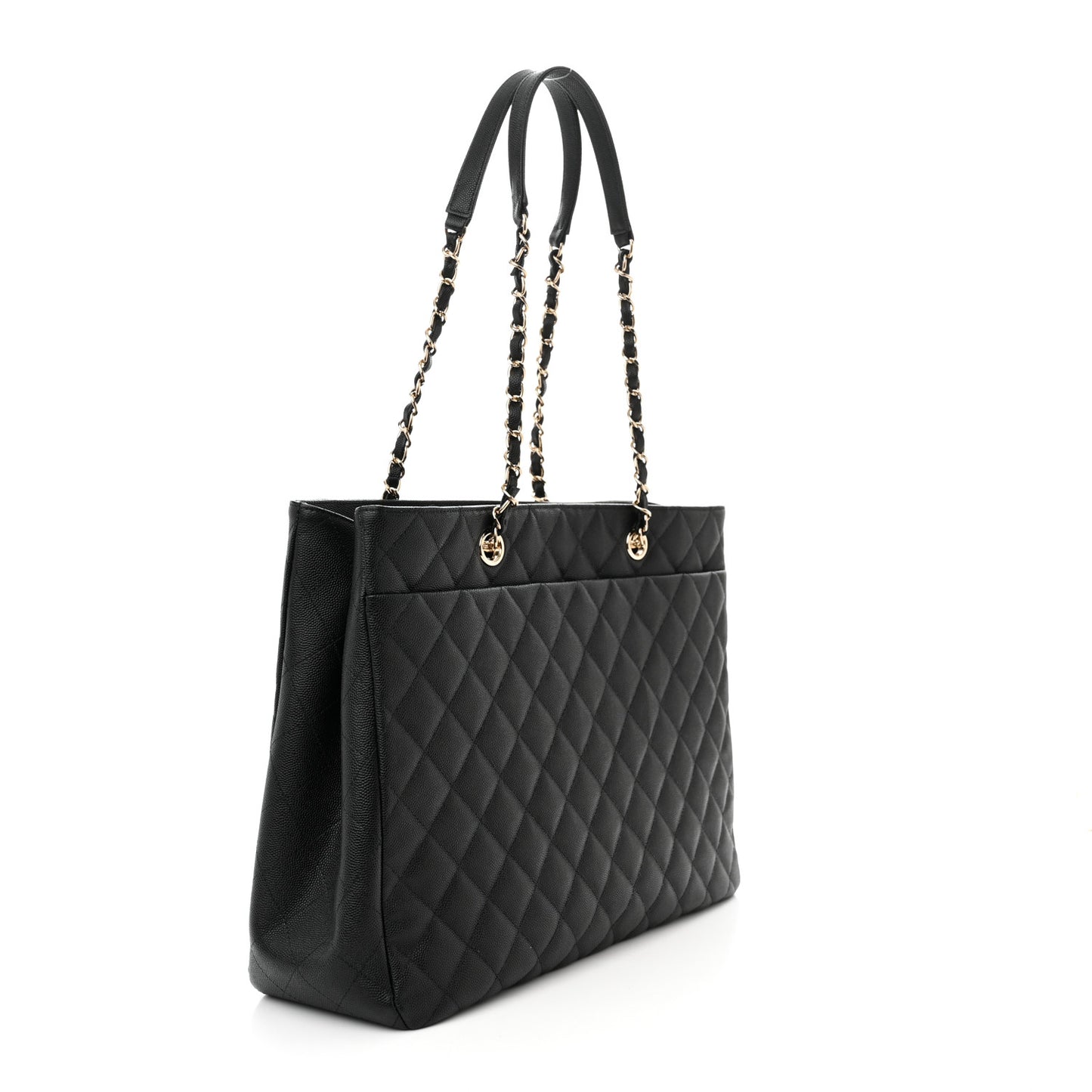 Caviar Quilted Large Shopping Tote Black