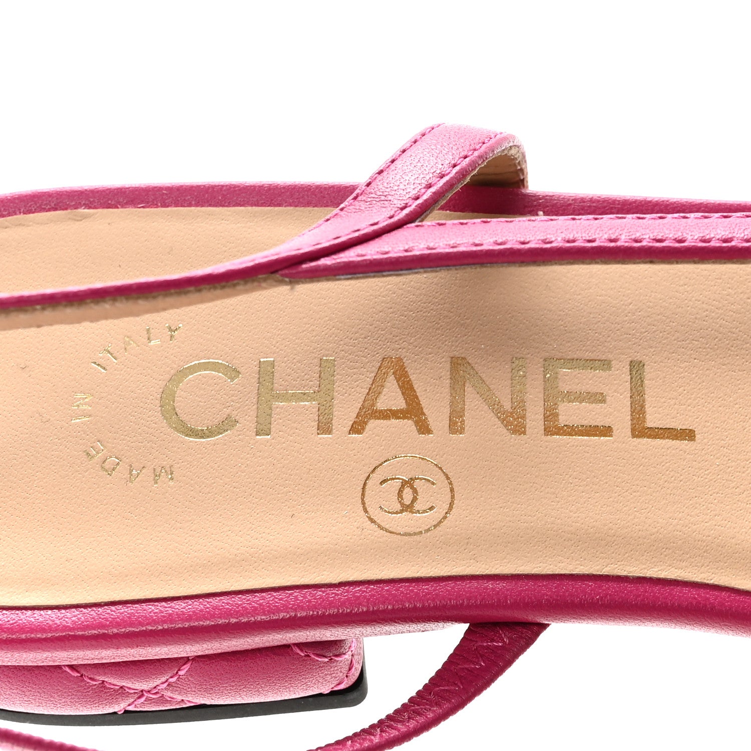 Chanel Lambskin Patent Cap Toe CC Slingback Flats 37.5 Fuchsia