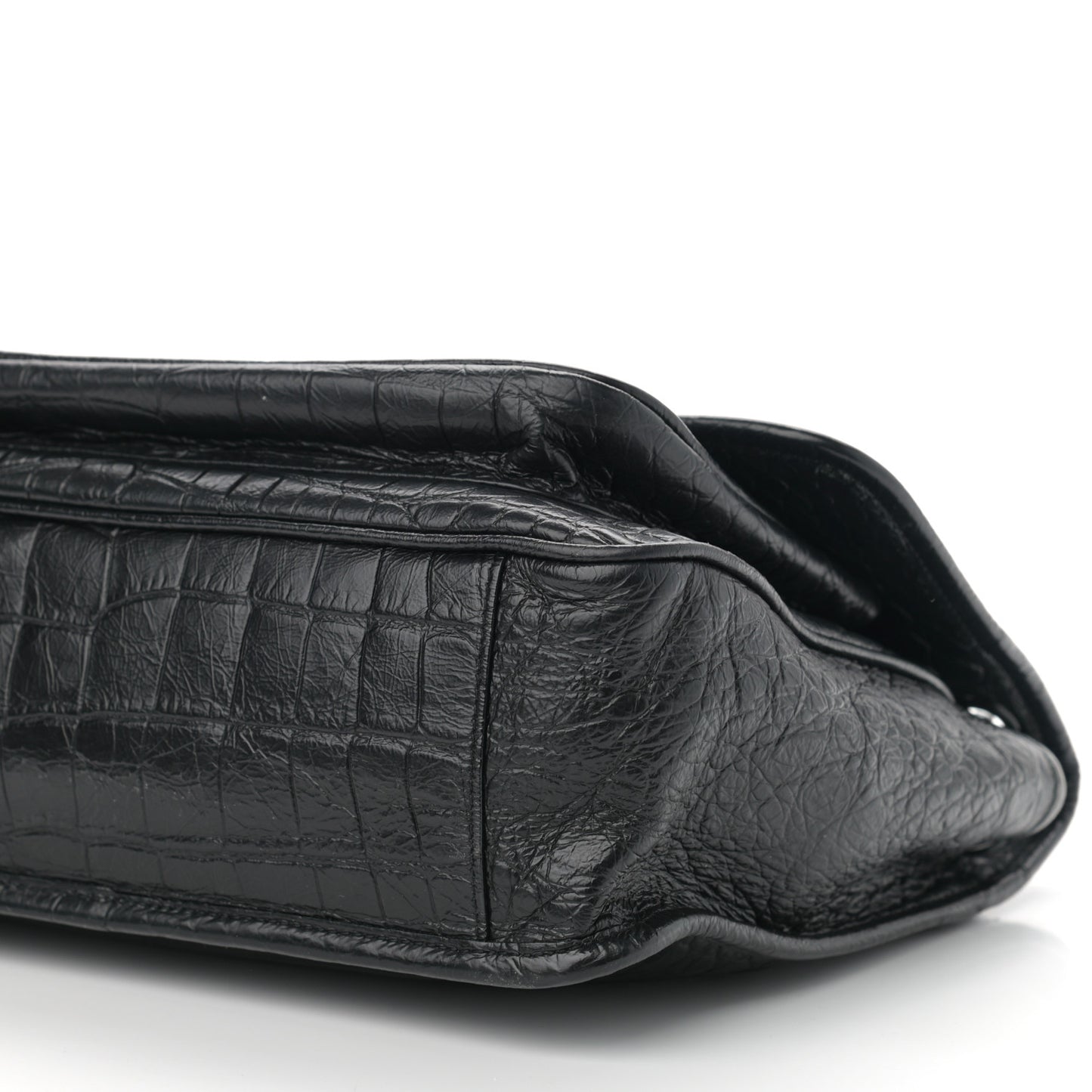 Crocodile Embossed Lambskin Monogram Medium Niki Chain Satchel Black