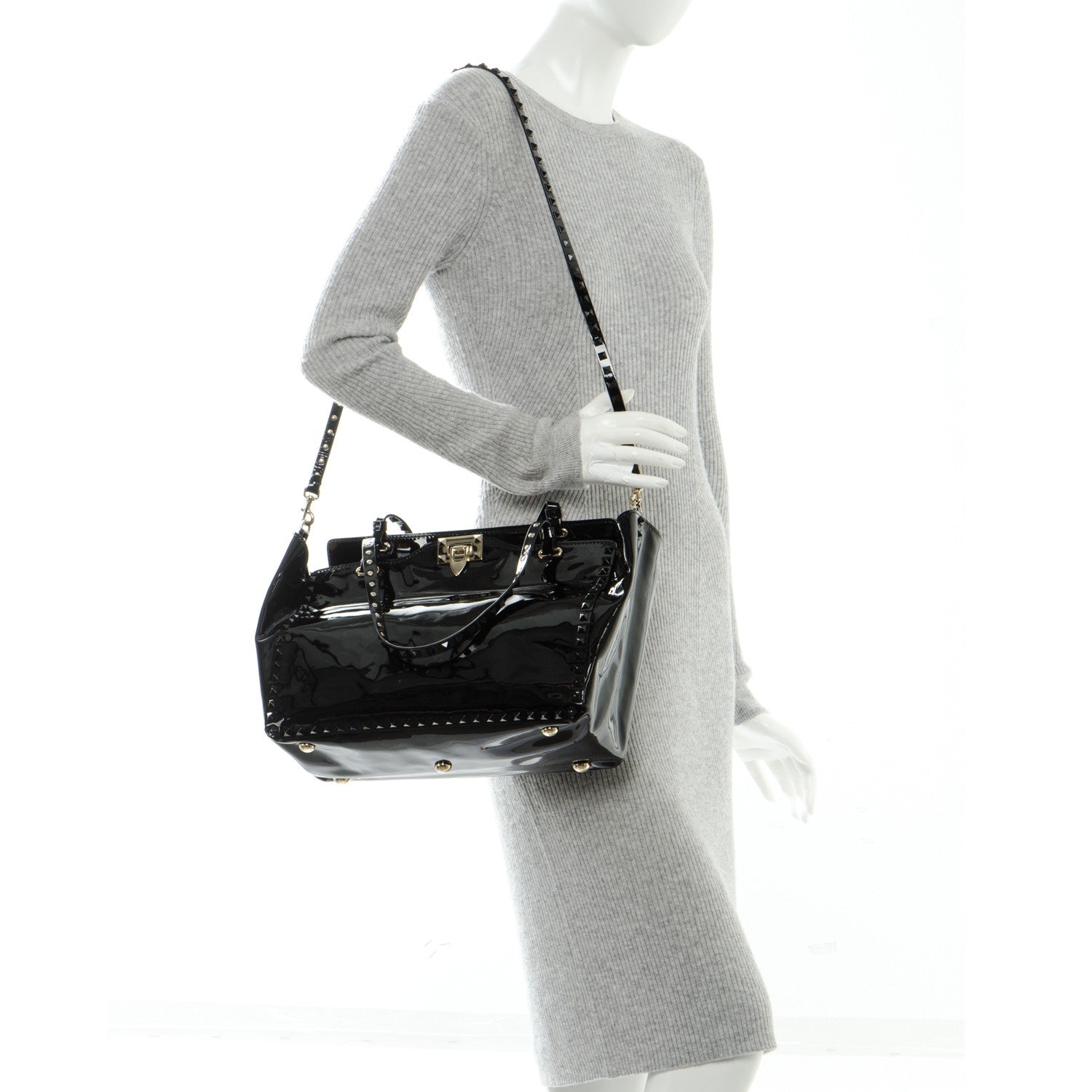 Valentino Garavani Patent Medium Rockstud Tote Black 3 of 5