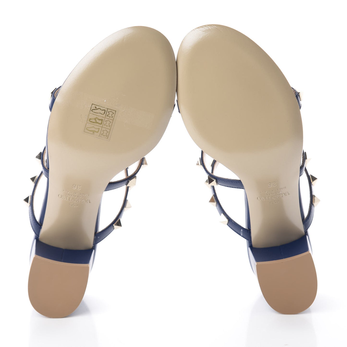 Calfskin Rockstud 60mm Caged Slide Sandals 36 Light Ocean