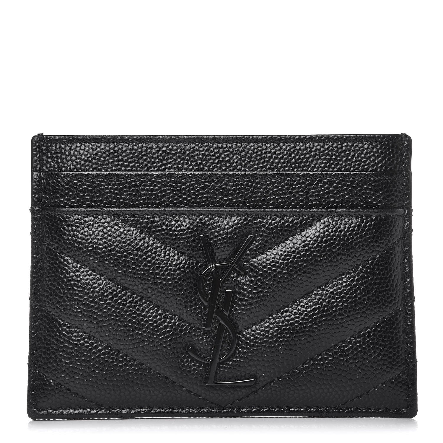 Saint Laurent Grain De Poudre Matelasse Chevron Monogram Credit Card Case Black 1 of 8