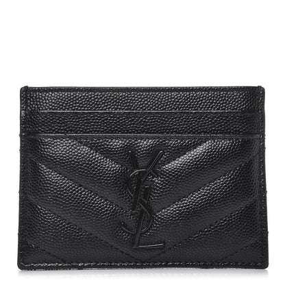 Saint Laurent Grain De Poudre Matelasse Chevron Monogram Credit Card Case Black 1 of 8