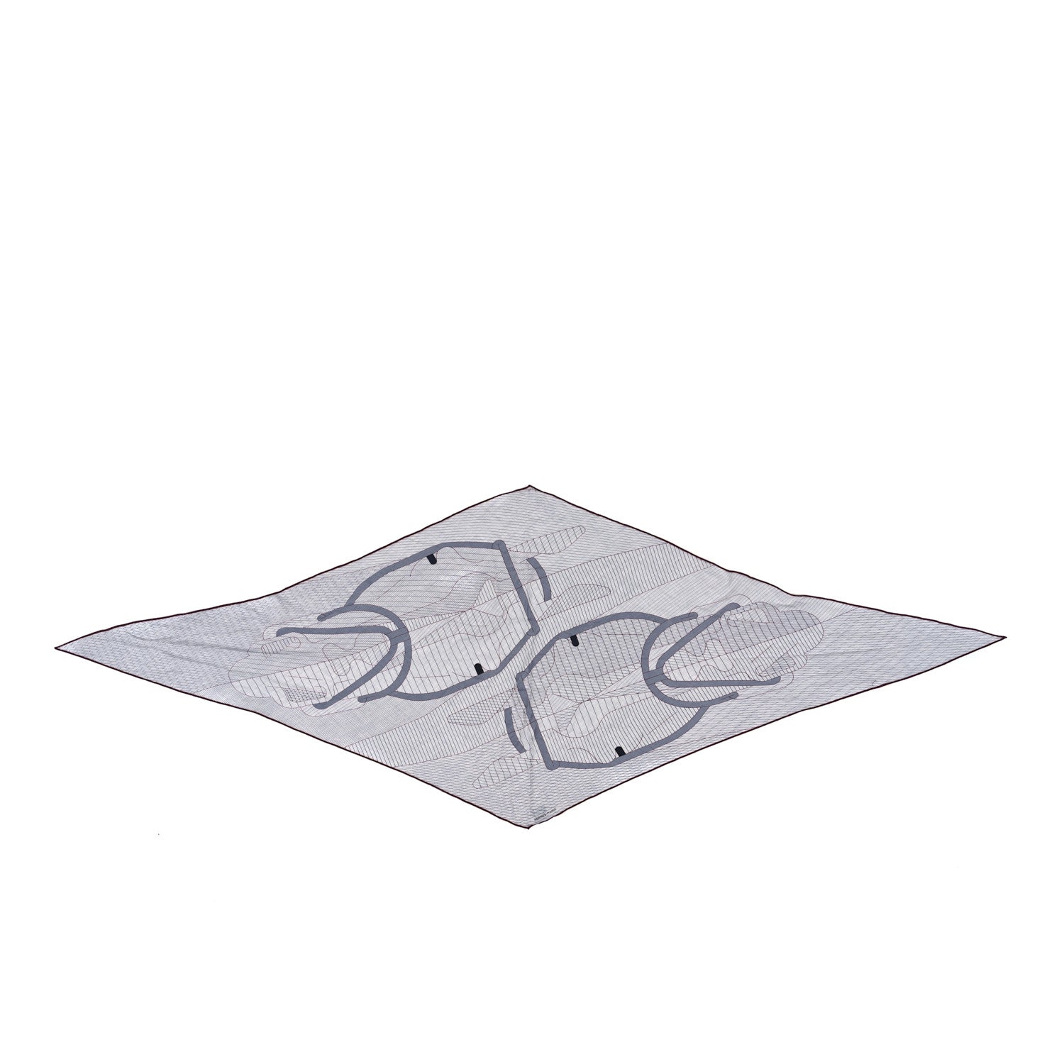 Hermes Cashmere Silk Tete a Tete Equestre Losange Scarf GM Gris Chine Bordeaux 1 of 3