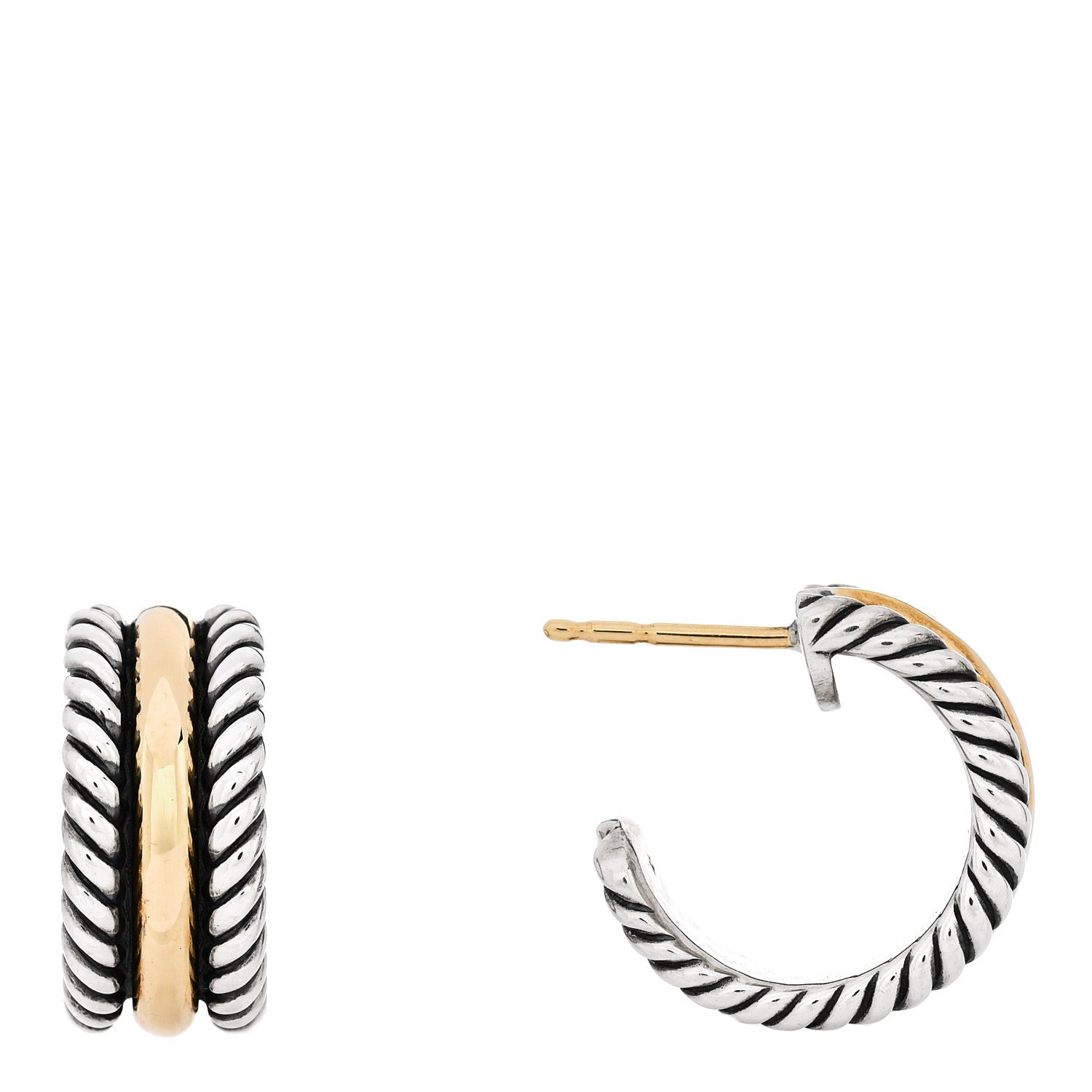 David Yurman Sterling Silver 14K Yellow Gold 16mm Cable Classics Hoop Earrings 1 of 4