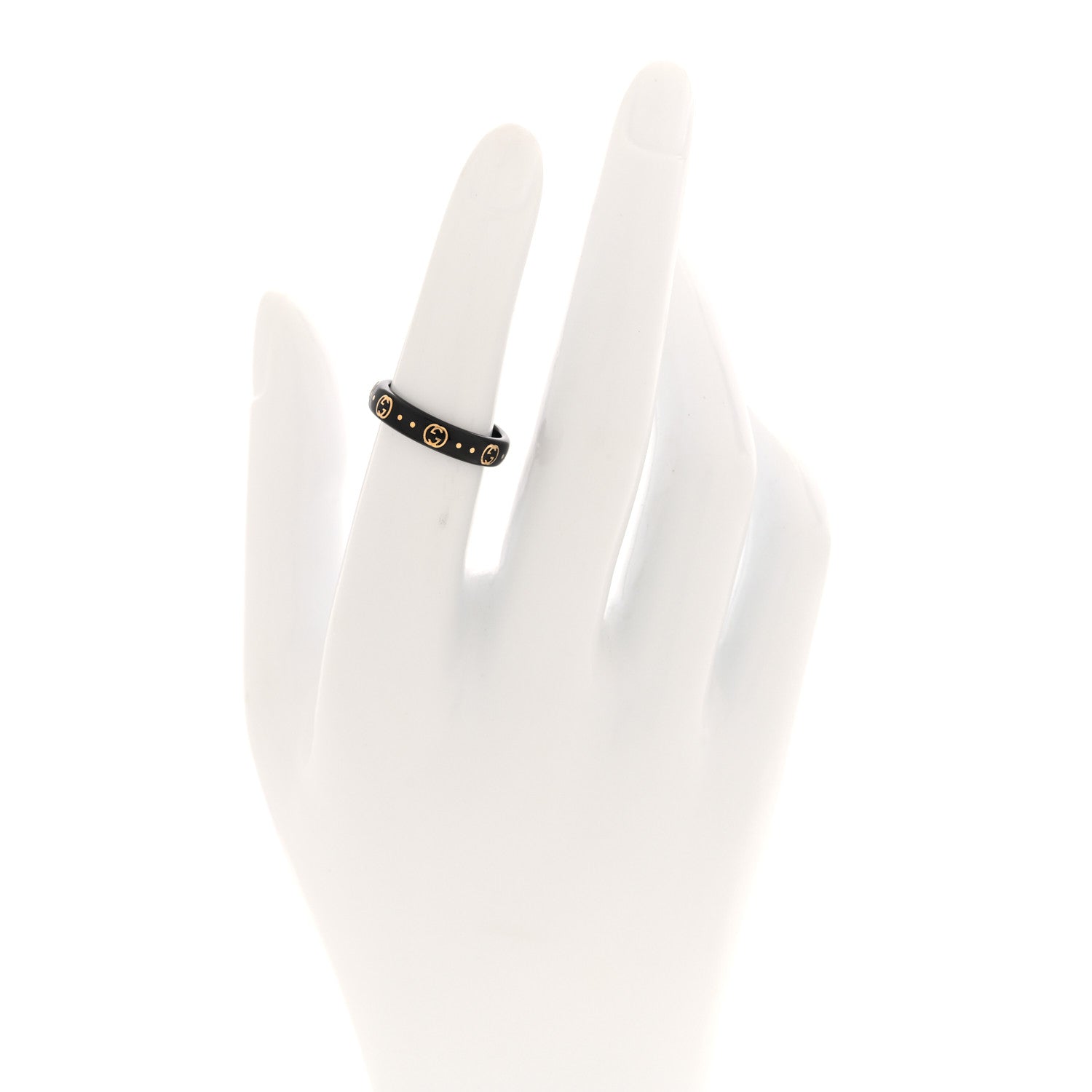 Gucci 18K Yellow Gold Synthetic Corundum Icon Ring 51 5.75 Black 2 of 5