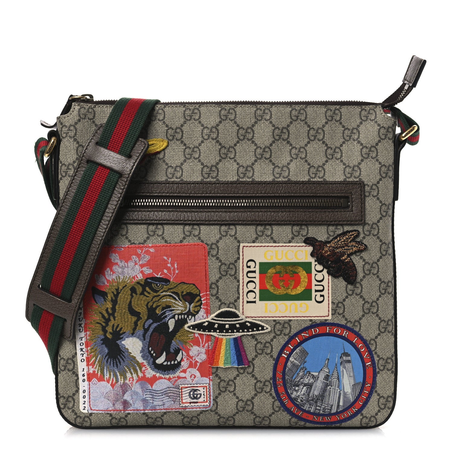 Gucci Soft GG Supreme Monogram Courrier Web Medium Flat Messenger Bag Beige New Acero Multicolor 1 of 12