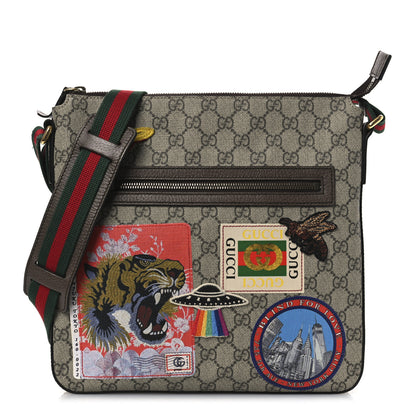 Gucci Soft GG Supreme Monogram Courrier Web Medium Flat Messenger Bag Beige New Acero Multicolor 1 of 12