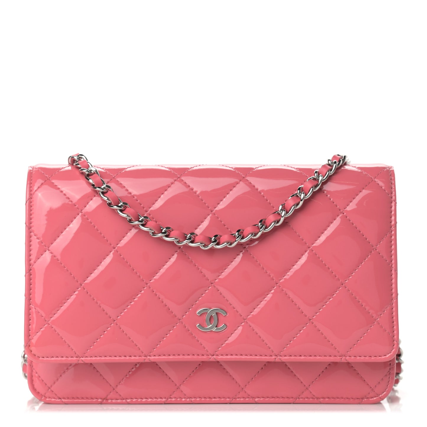 Patent Quilted Wallet On Chain WOC Pink