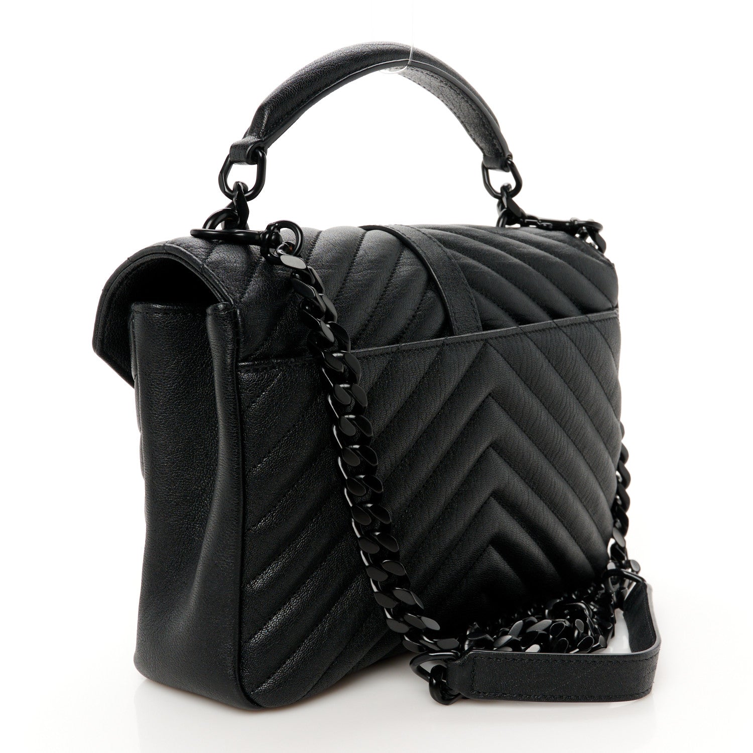 Saint Laurent Sheepskin Matelasse Chevron Monogram Monochrome Medium College Bag Black 3 of 11