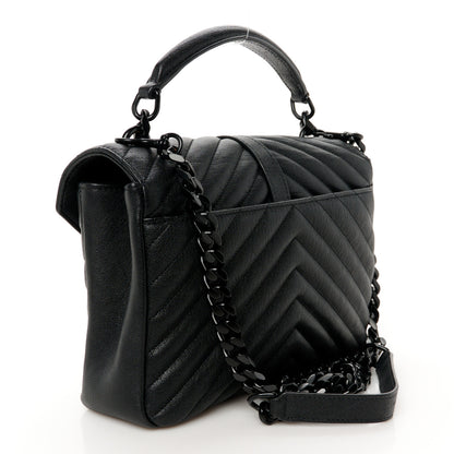 Saint Laurent Sheepskin Matelasse Chevron Monogram Monochrome Medium College Bag Black 3 of 11