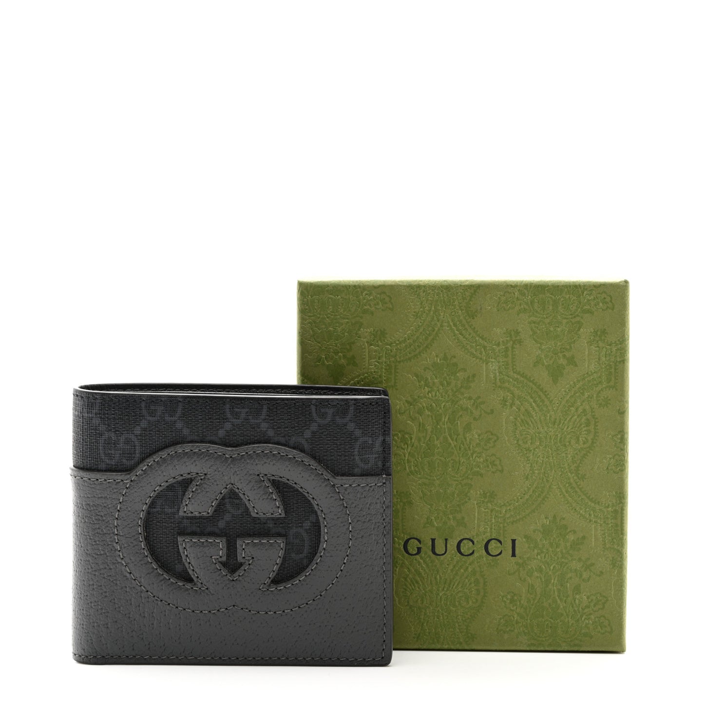 GG Supreme Monogram Azalea Calfskin Retro Interlocking G Bi-Fold Wallet Black
