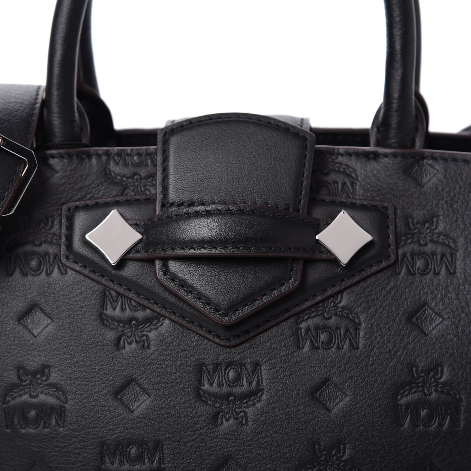 MCM Calfskin Ottomar Monogram Medium Essential Tote Black 10 of 11