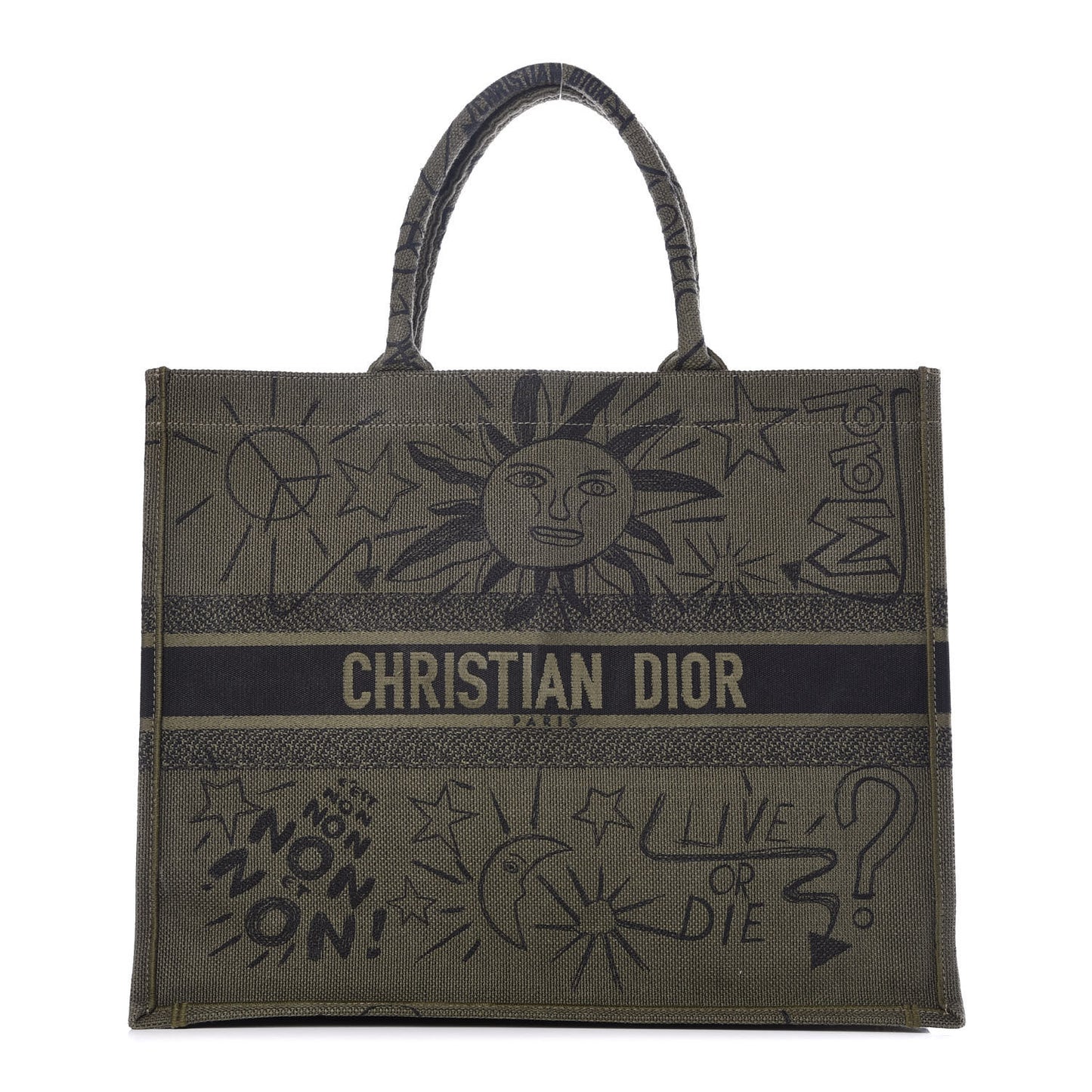 Canvas Embroidered Graffiti Book Tote Vert