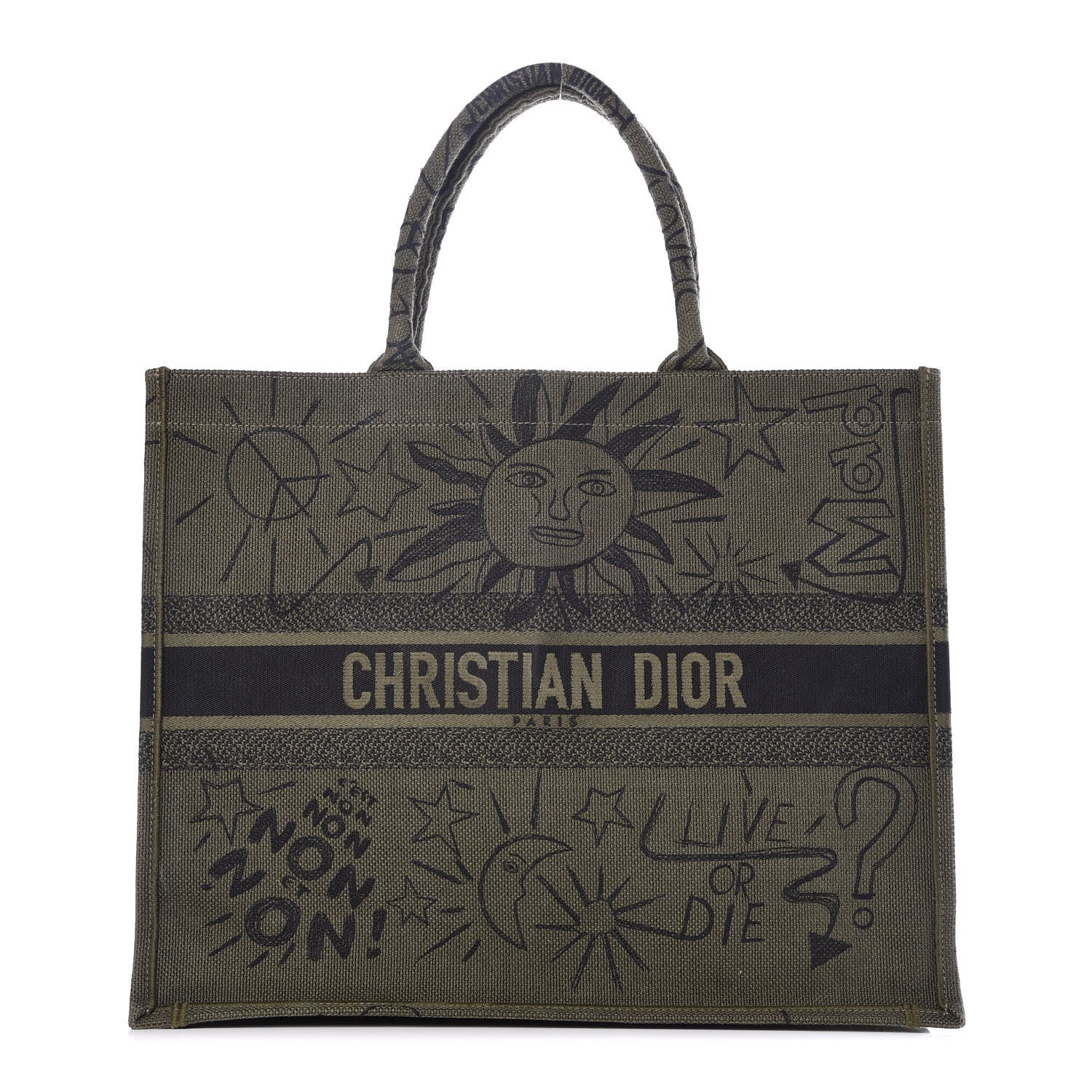 Christian Dior Canvas Embroidered Graffiti Book Tote Vert 1 of 11