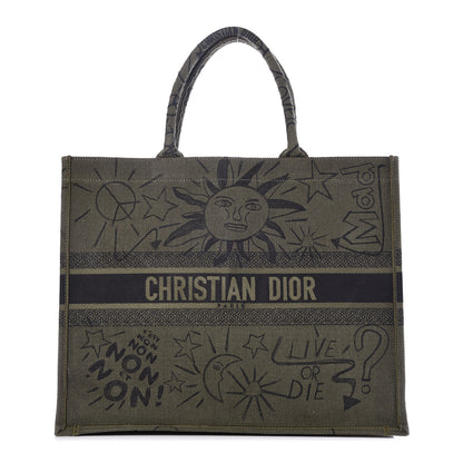 Christian Dior Canvas Embroidered Graffiti Book Tote Vert 1 of 11
