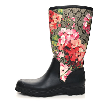 Gucci GG Supreme Monogram Blooms Flat Rubber Boots 37 Beige Multicolor 1 of 7