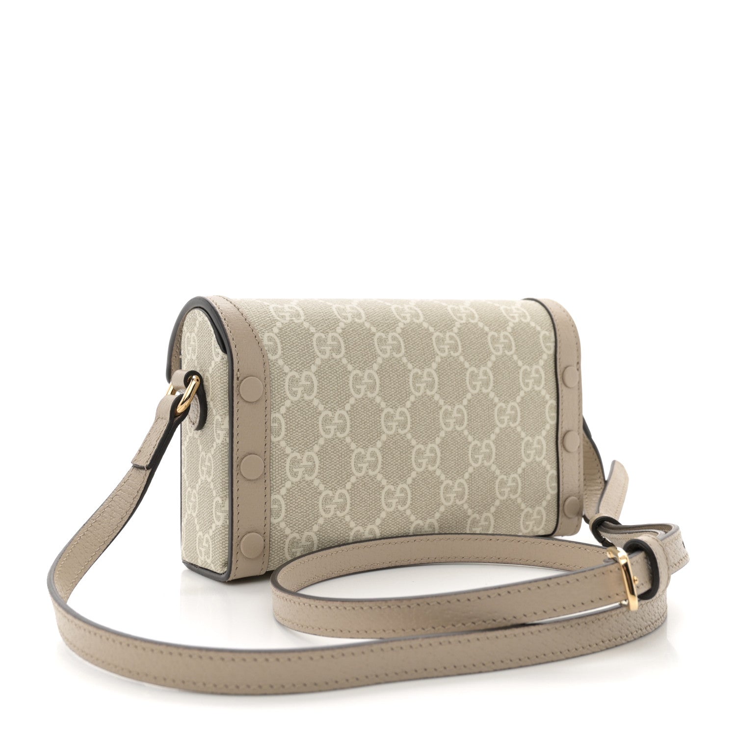 Gucci GG Supreme Monogram Textured Dollar Calfskin Mini Horsebit 1955 Shoulder Bag Beige Mystic White Oatmeal 3 of 12