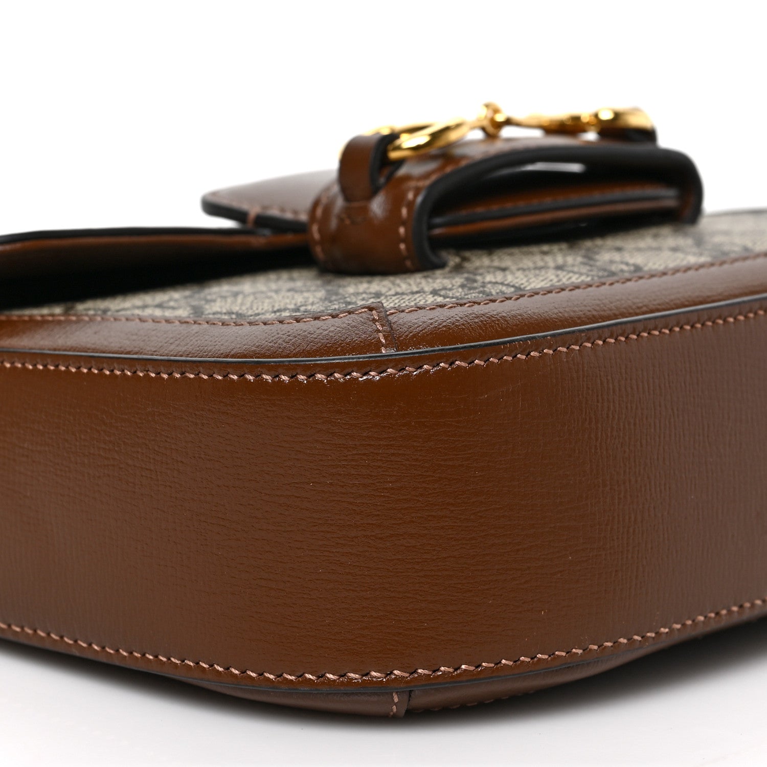 Gucci GG Supreme Monogram Azalea Calfskin Web Mini Horsebit 1955 Shoulder Bag Beige Ebony Brown Sugar 8 of 9