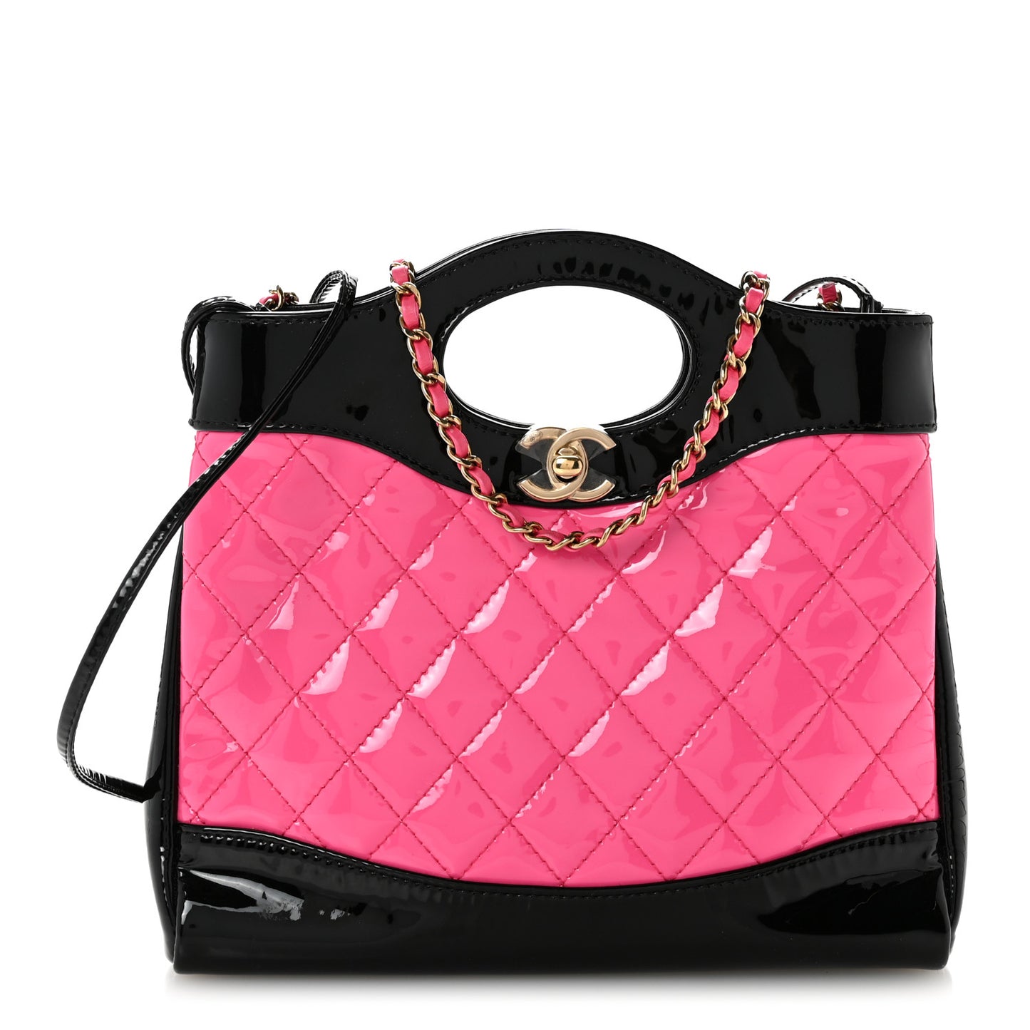 Patent Calfskin Quilted Mini 31 Shopping Bag Pink Black Pink Black