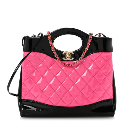 Chanel Patent Calfskin Quilted Mini 31 Shopping Bag Pink Black Pink Black 1 of 11