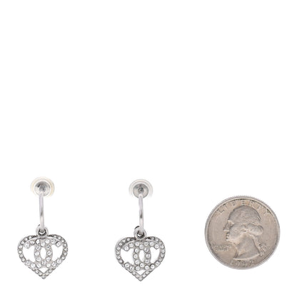 Chanel Crystal Heart CC Hoop Earrings Silver 2 of 4